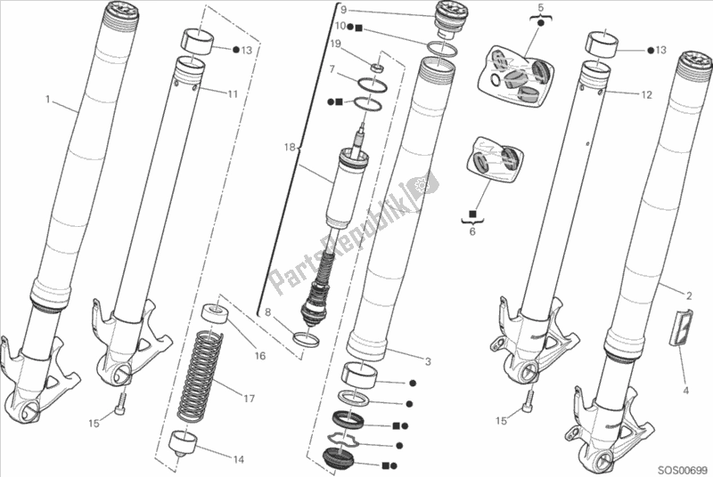 Tutte le parti per il Forcella Anteriore del Ducati Superbike 959 Panigale ABS USA 2019